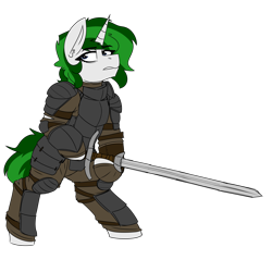 Size: 3000x3000 | Tagged: safe, artist:coatieyay, oc, oc only, oc:baron, pony, unicorn, armor, female, high res, knight, simple background, sword, transparent background, weapon, zweihander