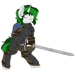 Size: 3000x3000 | Tagged: safe, artist:coatieyay, oc, oc only, oc:baron, pony, unicorn, armor, cape, clothes, female, high res, knight, simple background, sword, transparent background, weapon, zweihander