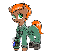 Size: 1100x976 | Tagged: safe, artist:leastways, oc, oc:rusty tails, earth pony, pony, fallout equestria, clothes, fanfic art, hoof shoes, jumpsuit, pipboy, pipbuck, simple background, sketch, transparent background