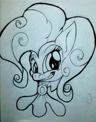 Size: 1141x1459 | Tagged: safe, artist:spirodraw, pinkie pie, earth pony, pony, g4, bust, clothes, eyelashes, female, grin, mare, smiling, solo, traditional art