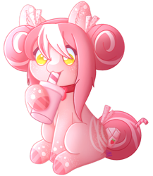 Size: 1280x1477 | Tagged: safe, artist:pasteldraws, oc, oc only, earth pony, pony, commission, drink, drinking, hair bun, milk carton, necklace, simple background, sitting, solo, straw, transparent background