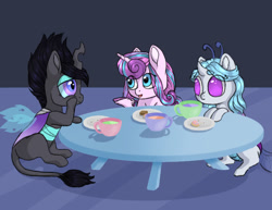 Size: 900x696 | Tagged: safe, artist:ukulelepineapplecat, princess flurry heart, oc, oc only, changeling queen, changepony, hybrid, pony, changeling queen oc, interspecies offspring, offspring, older, older flurry heart, parent:king sombra, parent:queen chrysalis, parent:thorax, parent:trixie, parents:chrysombra, parents:thoraxie