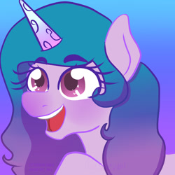 Size: 1080x1080 | Tagged: safe, artist:darez_mg, izzy moonbow, pony, unicorn, g5, cute, female, gradient background, izzybetes, mare, open mouth, solo