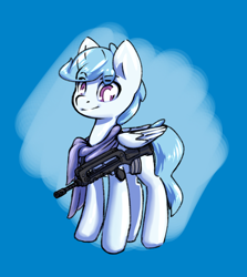 Size: 1236x1384 | Tagged: safe, artist:compound lift, oc, oc only, oc:file folder, pegasus, pony, clothes, famas, gun, horsin' around, male, scarf, solo, weapon