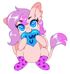 Size: 2036x2152 | Tagged: safe, artist:silkensaddle, oc, oc only, pony, clothes, fangs, female, heart, high res, leonine tail, looking at you, simple background, sitting, smiling, smiling at you, socks, solo, transparent background