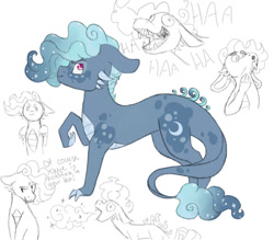 Size: 800x700 | Tagged: safe, artist:ukulelepineapplecat, oc, oc only, dracony, dragon, hybrid, interspecies offspring, laughing, lineart, magical lesbian spawn, offspring, open mouth, parent:princess ember, parent:princess luna, parents:emberluna, raised hoof
