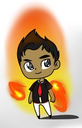 Size: 327x507 | Tagged: safe, artist:goldlines005, oc, oc only, human, abstract background, dark skin, fire, humanized, necktie, smiling, solo
