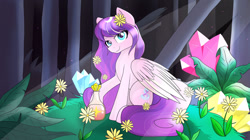 Size: 1280x719 | Tagged: safe, artist:enviaart, oc, oc only, pegasus, pony, bottle, female, flower, mare, solo