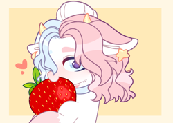 Size: 5200x3700 | Tagged: safe, artist:kurosawakuro, oc, oc only, oc:strawberry milkshake, earth pony, pony, base used, female, food, horns, mare, solo, strawberry