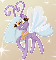 Size: 920x985 | Tagged: safe, artist:apatheticxaddict, oc, oc only, unnamed oc, breezie, antennae, bandana, breezie oc, colored pupils, eye clipping through hair, female, freckles, gradient background, gradient legs, ponysona, solo, transparent wings, wings