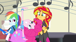 Size: 3410x1920 | Tagged: safe, screencap, pinkie pie, rainbow dash, sunset shimmer, equestria girls, g4, my little pony equestria girls: rainbow rocks, boots, clothes, cute, cutie mark, cutie mark on clothes, diapinkes, electric guitar, female, guitar, musical instrument, shoes