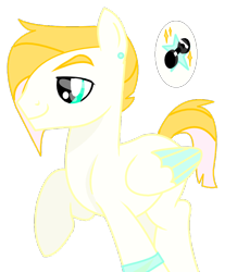 Size: 776x888 | Tagged: safe, artist:goldlines005, oc, oc only, pegasus, pony, base used, ear piercing, male, pegasus oc, piercing, raised hoof, simple background, smiling, solo, stallion, transparent background, two toned wings, wings