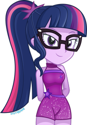 Size: 1000x1426 | Tagged: safe, artist:mr-breadman, sci-twi, twilight sparkle, equestria girls, g4, clothes, cute, female, glasses, show accurate, simple background, sleeveless, smiling, solo, transparent background, twiabetes, vector