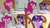 Size: 1280x720 | Tagged: safe, edit, edited screencap, editor:quoterific, screencap, pinkie pie, twilight sparkle, alicorn, earth pony, pony, a flurry of emotions, g4, season 7, eyes closed, female, floppy ears, mare, open mouth, stamp of forgiveness, sugarcube corner, twilight sparkle (alicorn)