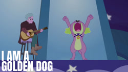 Size: 1280x720 | Tagged: safe, edit, edited screencap, editor:quoterific, screencap, spike, spike the regular dog, dog, equestria girls, g4, my little pony equestria girls: better together, wake up!, wake up!: pinkie pie, clothes, guitar, male, musical instrument, nose in the air, open mouth, shoes, sugar rush