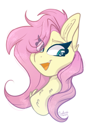Size: 956x1314 | Tagged: safe, artist:tizhonolulu, fluttershy, pegasus, pony, g4, bust, eye clipping through hair, portrait, simple background, solo, white background