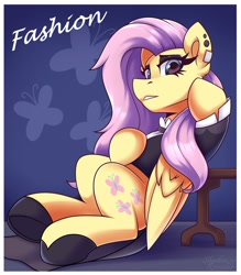 Size: 1750x2000 | Tagged: safe, artist:shadowreindeer, fluttershy, pegasus, pony, g4, clothes, ear piercing, fluttergoth, goth, piercing, solo