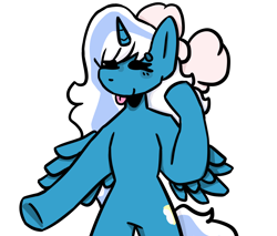 Size: 1000x850 | Tagged: safe, artist:kittkxtt, oc, oc:fleurbelle, alicorn, pony, :b, alicorn oc, bow, eyes closed, female, hair bow, horn, mare, simple background, tongue out, transparent background, wings