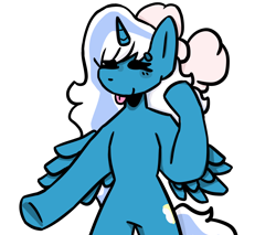 Size: 1000x850 | Tagged: safe, artist:kittkxtt, oc, oc:fleurbelle, alicorn, pony, :b, alicorn oc, bow, eyes closed, female, hair bow, horn, mare, simple background, solo, tongue out, transparent background, wings