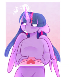 Size: 1162x1280 | Tagged: safe, artist:kisselmr, twilight sparkle, alicorn, anthro, g4, blushing, floppy ears, letter, looking sideways, love letter, magic, solo, twilight sparkle (alicorn)
