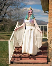 Size: 2684x3355 | Tagged: safe, artist:lochlan o'neil, princess celestia, human, g4, beautiful, clothes, cosplay, costume, crown, dress, high res, irl, irl human, jewelry, peytral, photo, regalia, sandals