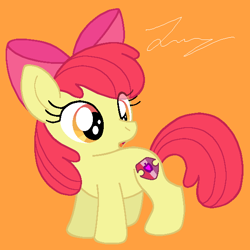 Size: 576x576 | Tagged: safe, artist:heartinarosebud, apple bloom, earth pony, pony, g4, adorabloom, cute, female, filly, open mouth, orange background, simple background, solo