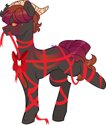 Size: 1280x1509 | Tagged: safe, artist:kurosawakuro, oc, oc only, earth pony, pony, base used, gift wrapped, horns, male, mouth hold, ribbon, simple background, solo, stallion, transparent background