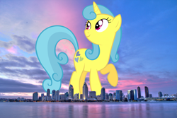 Size: 3003x2000 | Tagged: safe, artist:tardifice, artist:thegiantponyfan, lemon hearts, pony, unicorn, g4, california, female, giant pony, giant unicorn, giant/macro lemon hearts, giantess, high res, highrise ponies, irl, macro, mare, mega giant, photo, ponies in real life, san diego
