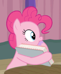 Size: 623x750 | Tagged: safe, screencap, pinkie pie, earth pony, pony, a trivial pursuit, g4, animated, cake, cute, eating, female, food, hoof sucking, loop, mare, nose wrinkle, sucking