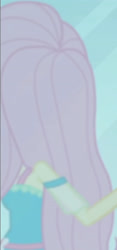 Size: 1920x4086 | Tagged: safe, screencap, fluttershy, equestria girls, g4, my little pony equestria girls: better together, so much more to me, armpits, cropped, female, fluttershy boho dress, hair covering face, reflection, sleeveless, solo