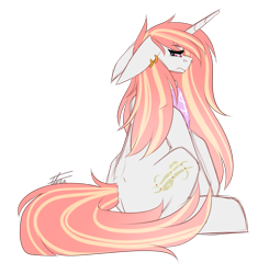 Size: 1159x1182 | Tagged: safe, artist:inspiredpixels, oc, oc only, pony, unicorn, ear piercing, earring, floppy ears, jewelry, piercing, simple background, sitting, solo, transparent background, unamused
