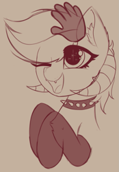 Size: 557x798 | Tagged: safe, artist:shepardinthesky, oc, oc only, oc:gorebrie, pony, clothes, collar, cute, head pat, monochrome, pat, petting, ram horns, sketch, socks, solo, spiked collar