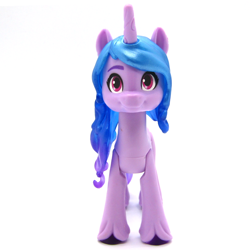 Size: 1500x1500 | Tagged: safe, photographer:imiya, izzy moonbow, pony, unicorn, g5, female, front view, looking at you, mare, merchandise, simple background, solo, toy, white background