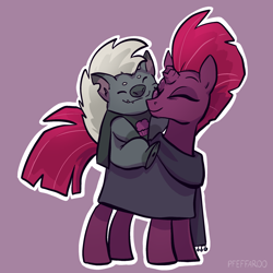 Size: 2048x2048 | Tagged: safe, artist:pfeffaroo, grubber, tempest shadow, hedgehog, pony, unicorn, g4, my little pony: the movie, cute, daaaaaaaaaaaw, duo, female, grubbest, high res, male, mare, shipping, simple background, smiling, straight, tempestbetes