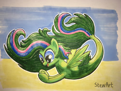 Size: 2828x2121 | Tagged: safe, artist:stewart501st, oc, oc only, pegasus, pony, seapony (g4), blue eyes, dorsal fin, fin wings, fish tail, flowing mane, flowing tail, high res, ocean, open mouth, open smile, seaponified, signature, smiling, solo, species swap, swimming, tail, underwater, water, wings