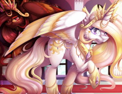 Size: 3300x2550 | Tagged: safe, artist:mychelle, nightmare star, princess celestia, alicorn, pony, g4, alternate design, duality, female, high res, horn, mare, solo, wings