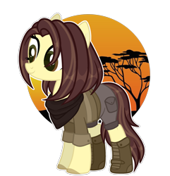 Size: 2125x2203 | Tagged: safe, alternate version, artist:aurorakaufmann, oc, oc only, oc:safari sunset, earth pony, pony, bandana, belt, boots, clothes, female, high res, mare, shirt, shoes, shorts, simple background, solo, transparent background