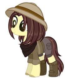 Size: 2125x2203 | Tagged: safe, alternate version, artist:aurorakaufmann, derpibooru exclusive, oc, oc only, oc:safari sunset, earth pony, pony, bandana, belt, boots, clothes, female, hat, high res, mare, shirt, shoes, shorts, simple background, solo, transparent background