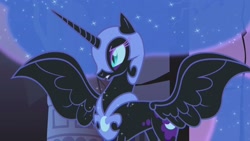 Size: 1920x1080 | Tagged: safe, screencap, nightmare moon, alicorn, pony, friendship is magic, g4, season 1, castle of the royal pony sisters, ethereal mane, female, jewelry, regalia, solo, spread wings, starry mane, wings