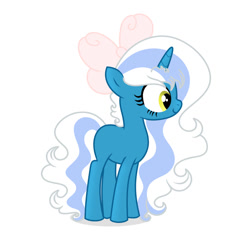 Size: 1024x1024 | Tagged: safe, artist:riofluttershy, oc, oc:fleurbelle, alicorn, pony, adorabelle, alicorn oc, bow, cute, female, filly, hair bow, horn, mare, ocbetes, smiling, wings, yellow eyes