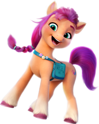 Size: 5131x6384 | Tagged: safe, sunny starscout, earth pony, pony, g5, my little pony: a new generation, official, absurd resolution, badge, bag, female, fluttershy's cutie mark, mare, rainbow dash's cutie mark, rotated, satchel, simple background, solo, transparent background, twilight sparkle's cutie mark