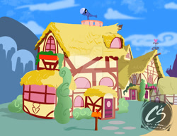 Size: 1024x792 | Tagged: safe, artist:adhiguna, artist:johnathon-matthews, oc, oc:khunis jirall, background, custom background, custom house, deviantart watermark, house, obtrusive watermark, ponyville, watermark