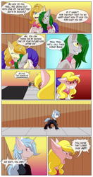 Size: 1280x2417 | Tagged: safe, artist:calamity-studios, oc, oc only, oc:bunny beat, oc:ice shot, oc:prima cella, earth pony, pony, unicorn, comic:black star tales, angry, bully, clothes, comic, earth pony oc, female, horn, jealous, male, mare, school uniform, shipper on deck, stallion, straight, unicorn oc, yelling