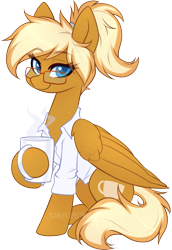 Size: 1389x2015 | Tagged: safe, artist:scarlet-spectrum, artist:scarlett-sketches, oc, oc only, oc:coffee creme, pegasus, pony, clothes, cup, glasses, not mareota, shirt, simple background, solo, transparent background