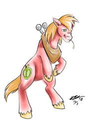 Size: 2059x2912 | Tagged: safe, artist:malinsasse, big macintosh, earth pony, pony, g4, colored hooves, high res, horse collar, male, palindrome get, rearing, signature, simple background, solo, stallion, straw in mouth, unshorn fetlocks, white background