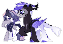 Size: 1656x1181 | Tagged: safe, artist:vintage-owll, oc, oc only, bat pony, earth pony, pony, female, horns, male, mare, simple background, stallion, transparent background