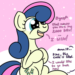 Size: 2000x2000 | Tagged: safe, artist:dafiltafish, part of a set, bon bon, sweetie drops, earth pony, pony, comic:day by day, g4, dialogue, high res, offscreen character, text