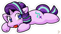 Size: 1046x582 | Tagged: safe, artist:zutcha, starlight glimmer, pony, unicorn, g4, female, lying down, mare, solo, tongue out