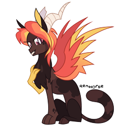 Size: 2000x2000 | Tagged: safe, artist:renhorse, oc, oc only, draconequus, hybrid, high res, interspecies offspring, male, offspring, parent:discord, parent:fire flare, signature, simple background, solo, transparent background