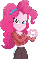 Size: 1000x1552 | Tagged: safe, artist:steyrrdash, pinkie pie, equestria girls, g4, belly button, blushing, female, heart hands, show accurate, simple background, solo, transparent background, vector